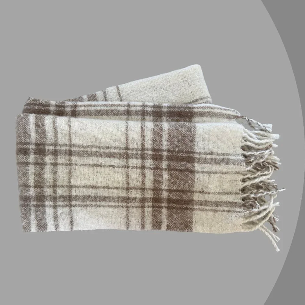 H&M Cream Brown Plaid Scarf New With Tags